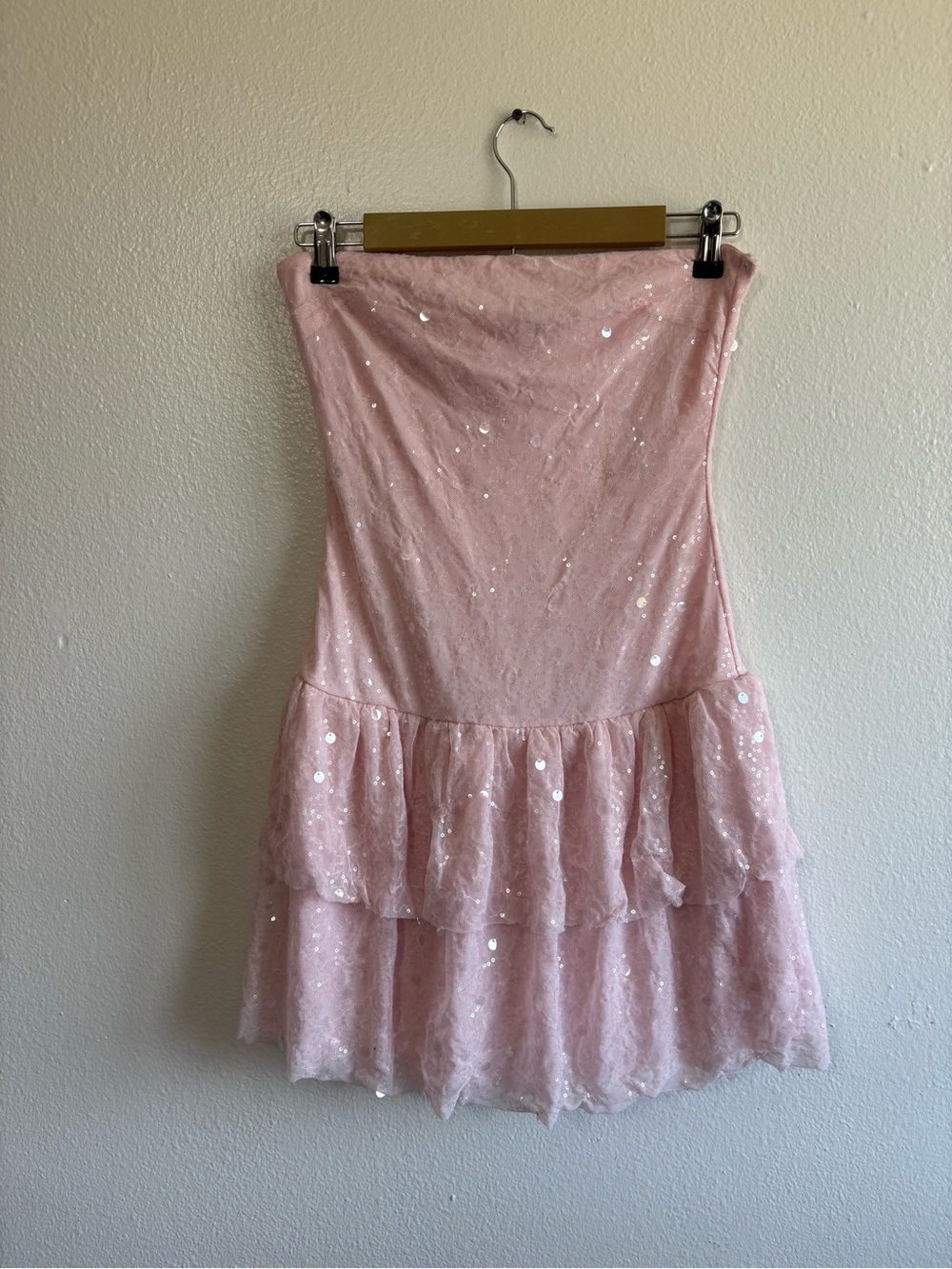 Vine & Valley Sz Large Light Pink Sequin Drop Waist Mini Dress Mermaidcore Fairy